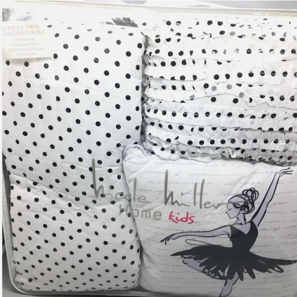 5pc Nicole Miller Ballerina TWIN Comforter Set Lavender Paris Eiffel Tower Dance